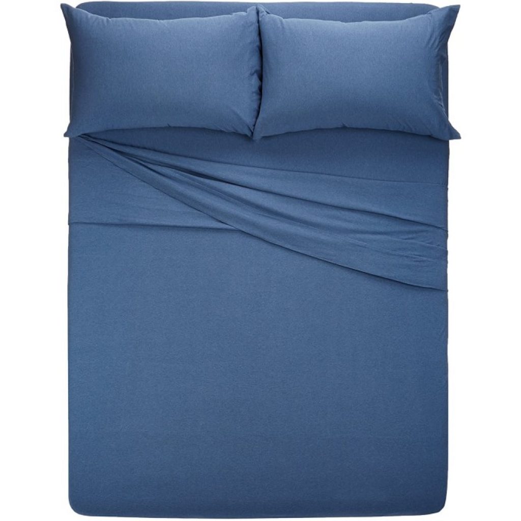 AmazonBasics Heather Cotton Jersey Bed Sheet Set on bed