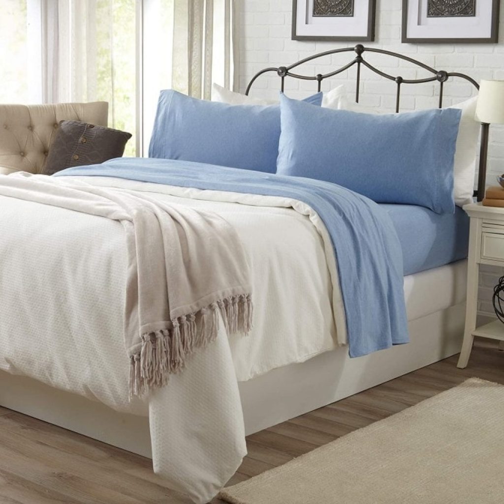 Great Bay Home Jersey Knit Sheets on bed