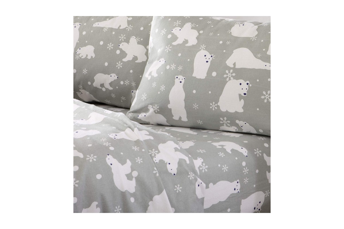 Home Fashion Designs Grey Polar Bears Flannel Sheets