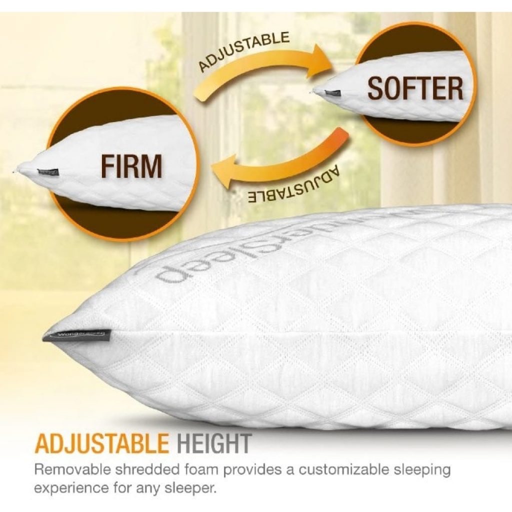 WonderSleep Shredded Hypoallergenic Bamboo Pillow, adjustable height feature